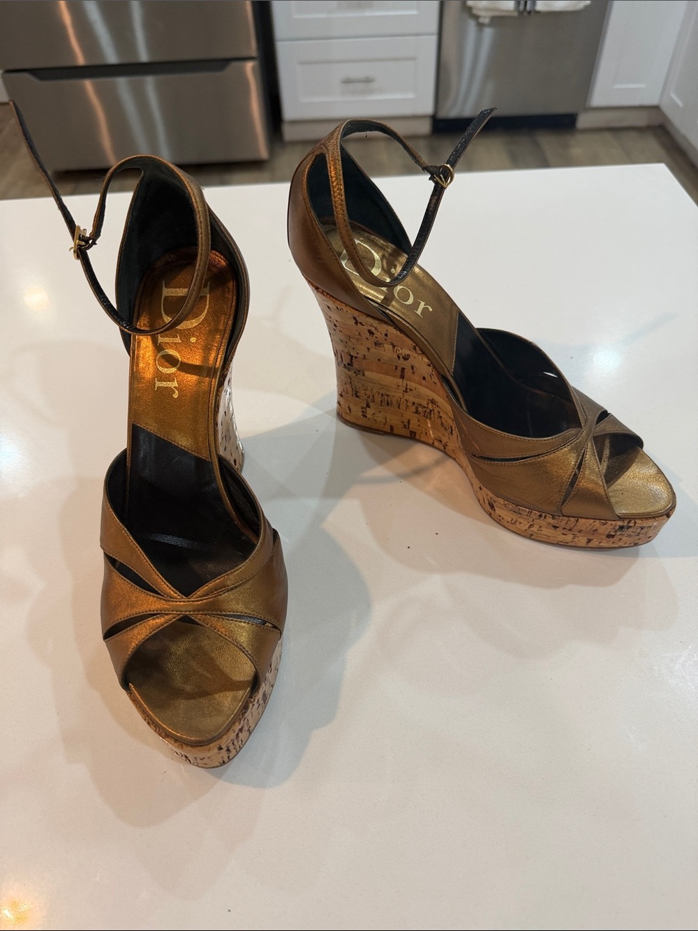 Dior Women’s Gold Cork Wedge Sandals
